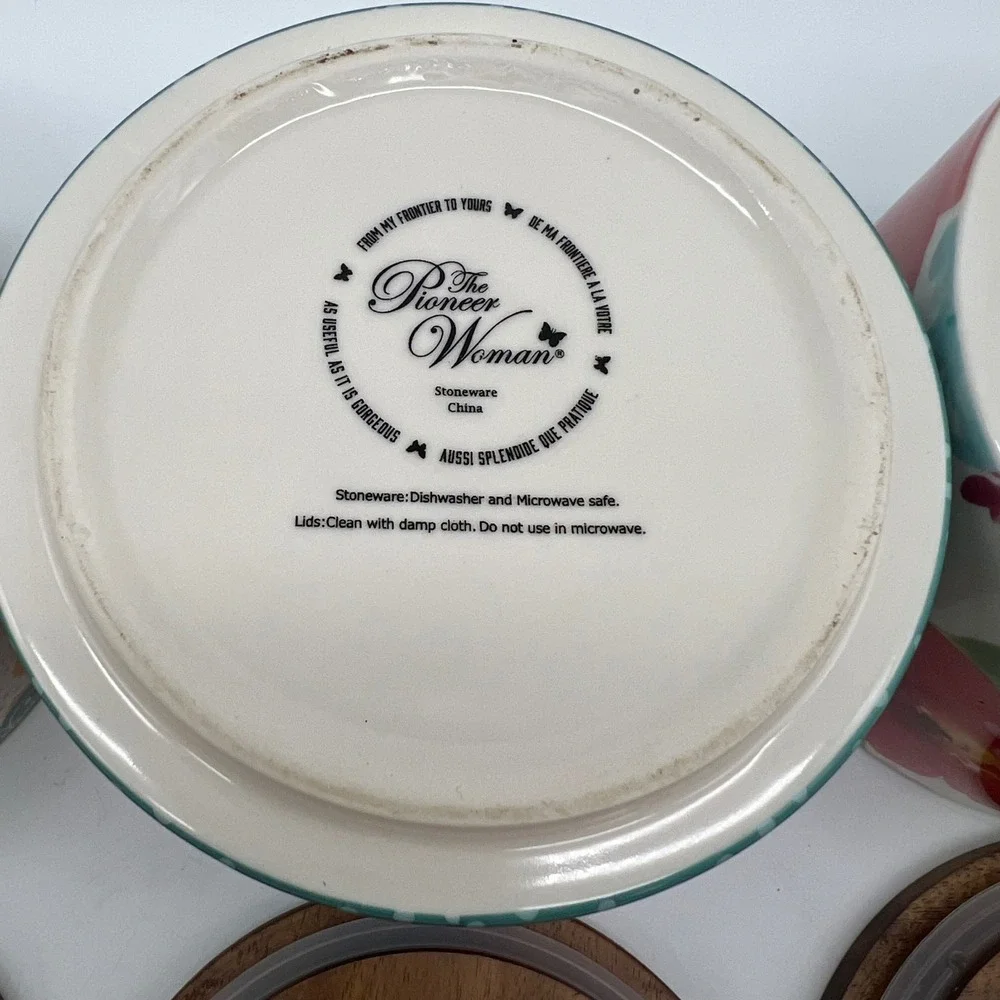 The Pioneer Woman Stackable 3 Piece Stoneware Canister Set Acacia Sealing Lids